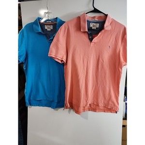 Penguin Munsingwear Polo Shirt Original  Men L Blue & Salmon Sleeve Trim TWO VGC